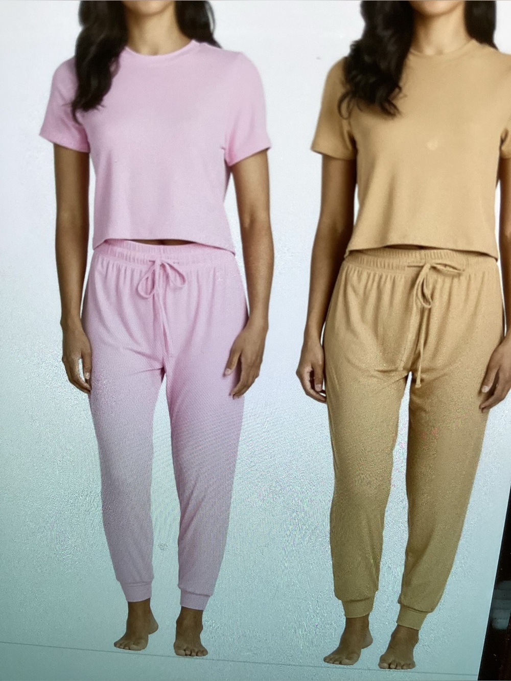 Real Essentials 2 Pack Two-Piece Lounge Set in Pink and Tan size XL